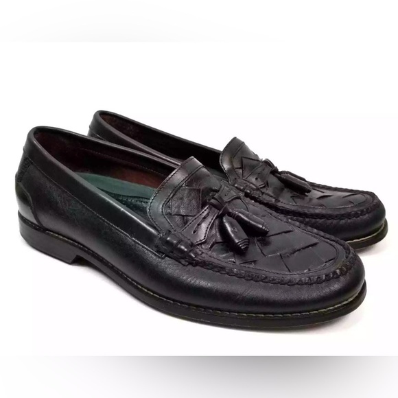 H.S.Trask Men’s Black Leather Tasseled Loafer Size 9 W. - Picture 1 of 7